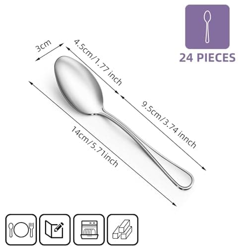 Gifcomda Lot de 24 Petites Cuillères à Café, Petite Cuillère à Dessert en Acier Inoxydable Polies Miroir Exquis Pour la Maison, le Restaurant, la Fête, Passe au Lave-vaisselle (14 cm)