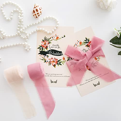 CHUQING Ruban cadeau rose blush (38 mm x 6,3 m) - Ruban en mousseline de soie large pour baptême, emballage de cadeaux spéciaux, décoration et loisirs créatifs
