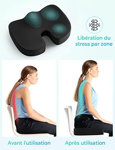 Levesolls Coussin Coccyx Coussin de Siège en Mousse à Mémoire Coussin Ergonomique pour Bureau Voiture Fauteuil Roulant