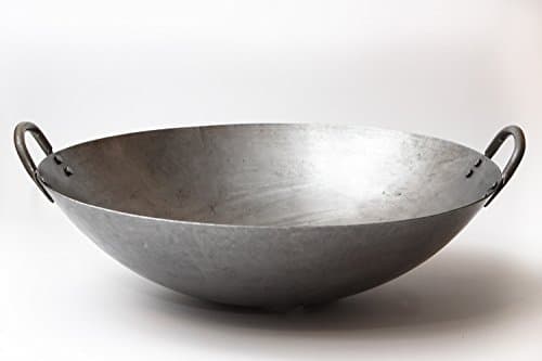 Craft Wok Grand wok lourd de 16 pouces de style canton en acier au carbone martelé à la main (diamètre 40cm, fond rond)/731W87