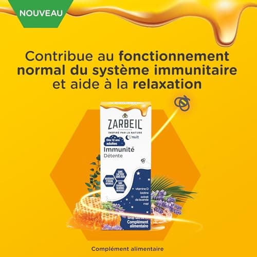 Zarbeil | Sirop Immunité Adultes Nuit (flacon de 120 ml) – Complément alimentaire à la vitamine D, biotine, extrait de lavande et miel – Soutien du système immunitaire et détente, à partir de 12 ans