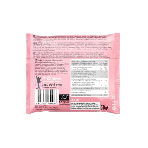Kookie Cat Vanilla Chocolate Chip-Biscuits végétaliens emballés individuellement, sans gluten, sans soja, bio, noix de cajou et avoine-12 X 50g Multipack