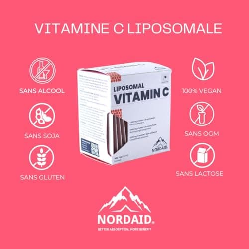 Vitamine C Liposomale 1000 mg - Liquide en 30 sachets - Haute dose - Sans soja Sans alcool - Sac à main- Vitamines adultes - Booster du système immunitaire - Vitamine C Liposomale Bio 1000mg - Nordaid