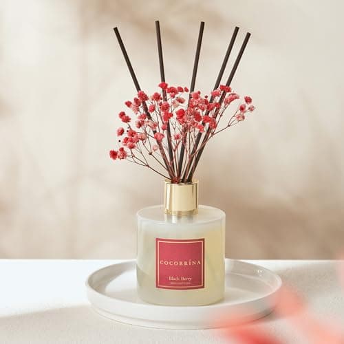 Cocorrína Diffuseur Parfum Maison, Baies Noires 200ml avec Diffuseur Bâtonnets diffuseur de Parfum, Batonnets Diffuseur Parfum, Reed Diffuseur pour Salle de Bain étagère décoration