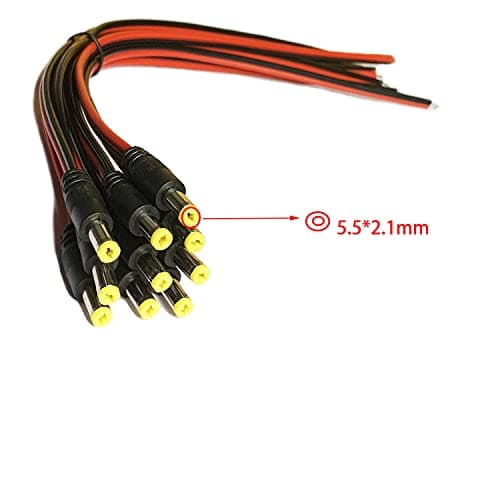RUNCCI-YUN 10 Paires 5,5mm x 2,1mm DC d'alimentation Connecteur, 12V 2 broches 5,5 X 2,1 mm Connecteur Mâle et Femelle,DC Pigtail Cable pour Vidéo Surveiller CCTV Caméra(22AWG 12V 2A