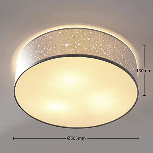 Lindby Plafonnier Tissu Umma à intensité variable (Moderne) en Gris Textile e. a. pour Salon & Salle manger (à 3 lampes, E27), Luminaire Plafonnier, Lampe Plafond, Eclerage Eclairage