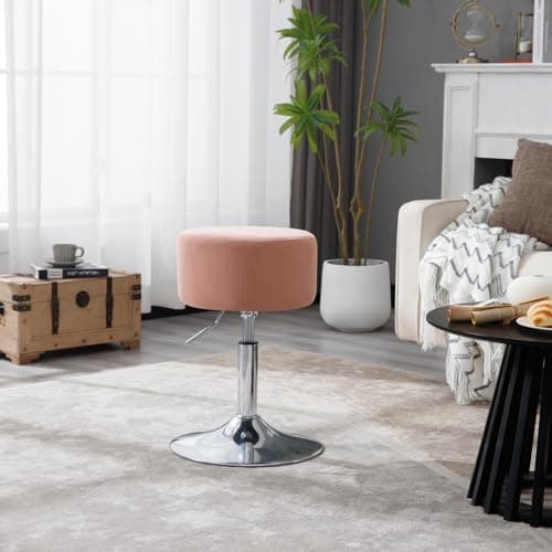 WOLTU Tabouret de Maquillage, Tabouret de Bar Rond, Tabouret Réglable en Hauteur, Tabouret Pivotant sur Socle Évasé en Métal, Tabouret Rembourré, en Velours Côtelé, Rose, BH409rs-1