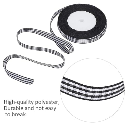Ruban vichy noir, 3 rouleaux de ruban fin, ruban artisanal à carreaux de buffle, ruban à carreaux classique pour emballage cadeau, 1 cm de largeur, 25 mètres/rouleau
