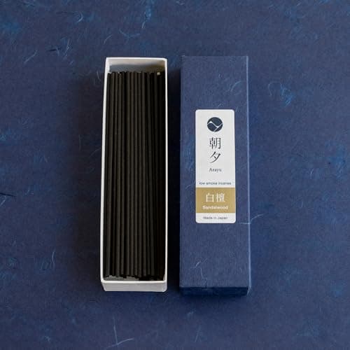 Asayu Japan Baton Encens Japonais sans Fumée au Parfum Bois de Santal, Idéal pour Le Yoga, la Détente et la Relaxation, Boite Senteur Individuel Fabriquée au Japon