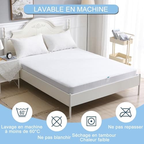 Beedsooth Protege Matelas 200x200 Impermeable, Tencel Alese Respirant et Silencieux, Hypoallergénique Protection Matelas 200x200 cm, Blanc