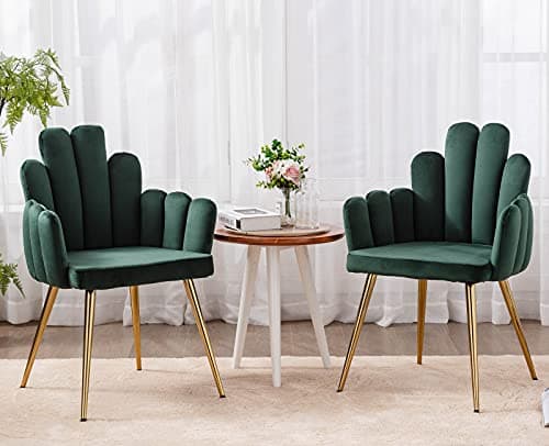 Wahson Chaise de Salle à Manger Lot de 2, Chaise Salle à Manger en Velours, de Salon Moderne avec Accoudoir et Pied Doré, Chaise de Cuisine pour Restaurant et Salle à Manger, Vert