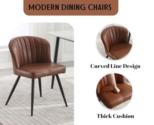 Wahson Chaises de Salle a Manger en Similicuir Lot de 2 Chaise Salle à Manger Moderne avec Coussin Épais Chaise de Cuisine avec Pied Métal, Chaise Cuir PU pour Salle à Manger/Restaurant, Marron