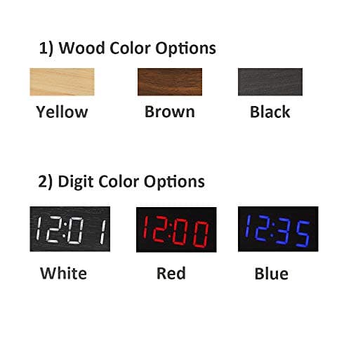 Lancoon Horloge Numérique en Bois - Réveil à LED Multifonctions avec Affichage De L'heure/De La Date/De La Température Et Commande Vocale pour Le Voyage à Domicile - AC11Brown_Red