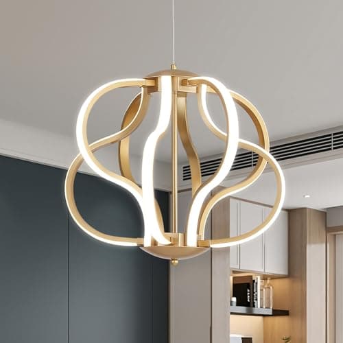 ZenithBeam Led Moderne Lustre Salon, Doré Suspension Luminaire Avec TéLéCommande, Ligne De Lampe De DéCoration Artistique à Intensité Variable 40W 8 LumièRes Lustre Chambre Pour Salon, Cuisine