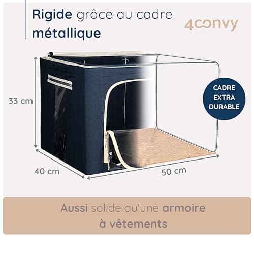 4CONVY Sac de Rangement Vêtements avec Fermeture Éclair - [2024 MATÉRIAU AMÉLIORÉ] Housse de Rangement pour Couette, Draps - Stable – Boîtes de Rangement Vêtements Empilables - 2x66L