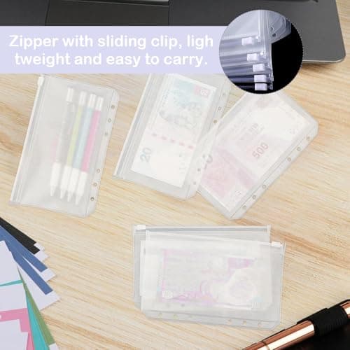 30 Pièces Pochettes Classeur, 6 Trous Pochette Plastique A6, Transparente Imperméable Dossiers à Glissière, Enveloppe Budget, Sacs Zippés à Feuilles Mobiles pour Documents, Cahiers, Cartes