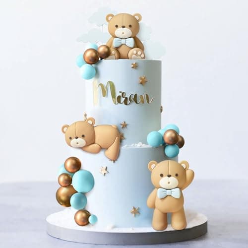JeVenis décoration de gâteau ours bleu de luxe décoration de gâteau avec boules d'or bleues décoration de gâteau ours décoration de gâteau d'anniversaire pour la douche de bébé