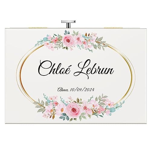 Maverton Boîte à Bijoux Musicale personnalisée avec ballerine - 17x11x9 boite a bijoux avec impression pour petite fille - pour premier anniversaire - Cadeau Fille 8 Ans - deco - Bouquet