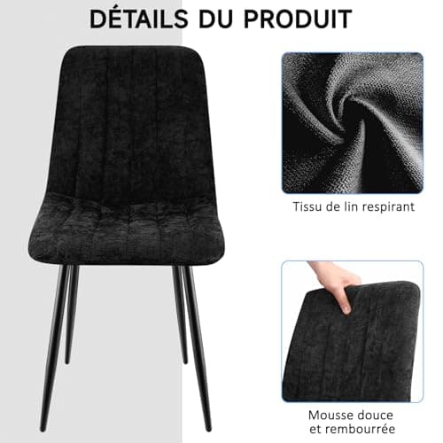 ANVOFONG Chaises de Salle à Manger Lot de 4,Chaise Cuisine en Tissu Lin,Chaises Tapissées avec Pieds en Fer,Chaise Chambre à Coucher, Chaise Salon,Chaises Salle de Séjour-Noir