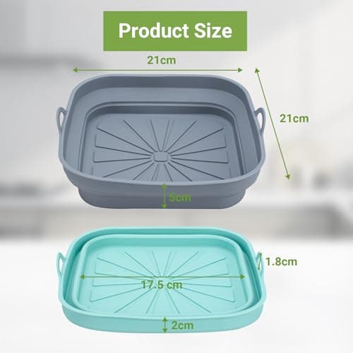Alyvisun Moule Silicone Air Fryer, 2 Pièces Panier Moule pour Friteuse à Air Chaud Réutilisable Airfryer Pot Plat Carré Pliable Doublure Liner pour Friteuse Air, Micro-ondes, Four (Bleu+Gris)