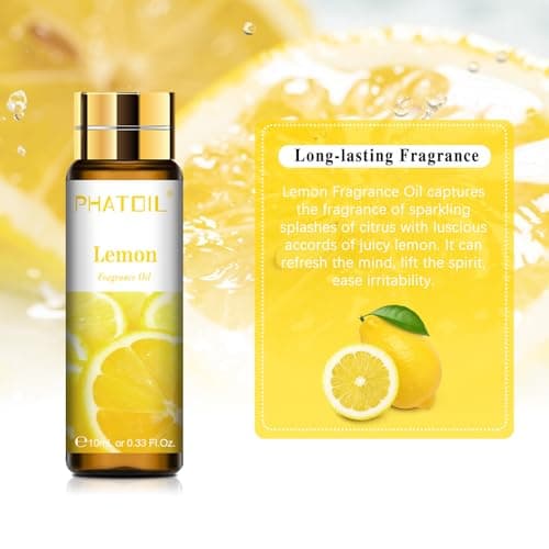 PHATOIL Huile Essentielle Citron 10 ml, Huile Essentielle Fruitée pour Diffuseur, Huile Parfumée de Citron pour Aromathérapie, Humidificateur, Bougies