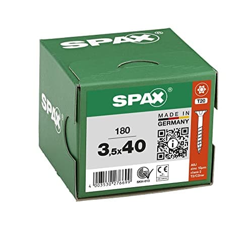 SPAX Vis universelle, 3,5 x 40 mm, 180 pièces, filetage partiel, tête fraisée, T-STAR plus T20, 4CUT, WIROX A9J - 8000000276699