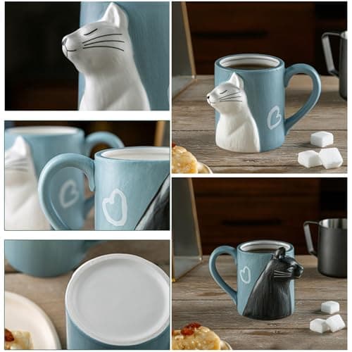 Liemuao Cadeaux Couple Tasse à Café en Céramique, 3D Tasse de Chat, Coffee Mugs Cadeau de Mariage pour mariée et Le marié, Mug Café & Thé Cadeaux Saint Valentin, d'anniversaire de Couples (A)