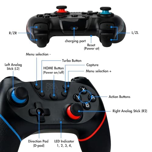 Zakgbxbig Manette pour Switch, Manette sans Fil Pro pour Switch Lite, Manette pour Switch Remote Gamepad Joystick, Turbo et Dual Vibration