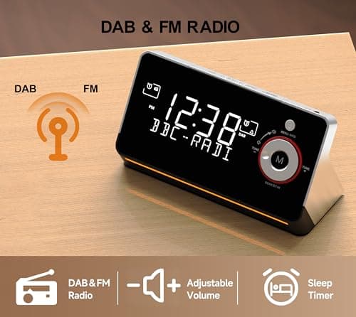 Réveil de Chevet avec Radio Dab et FM, Double Alarme, Snooze, écran LCD dimmable, veilleuse, Bluetooth, Type C et Port de Charge USB iTOMA 729