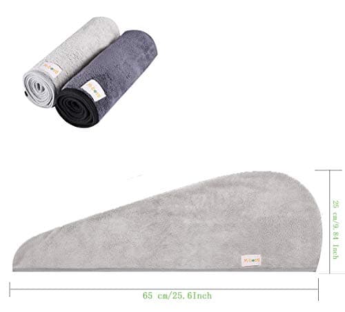 M-bestl Lot de 2 Serviettes de séchage pour Cheveux, Serviette à Cheveux en Microfibre Super absorbante avec Bouton pour sécher Rapidement Les Cheveux (Gris foncé et Gris Clair)