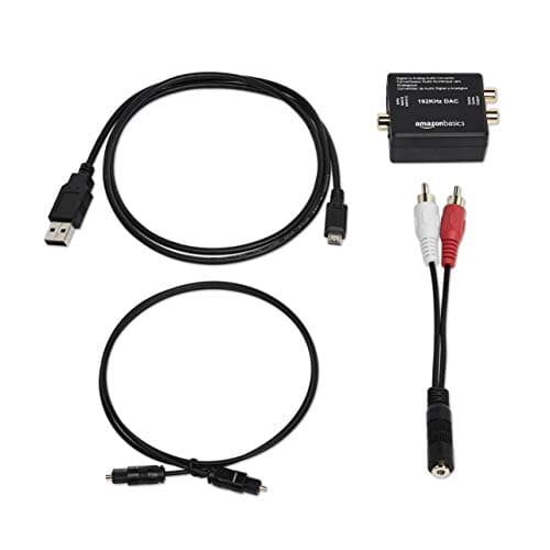 Amazon Basics Convertisseur numérique optique coaxial vers audio analogique RCA, 192 kHz, acrylonitrile butadiène styrène, 2 x 1.6 x 1 inches