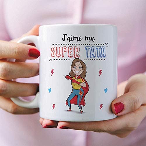 Mugffins Tata Mug/Tasse - J'aime ma Super Tata - Tasse Originale/Cadeau Anniversaire/Future Tante. Céramique 350 ML