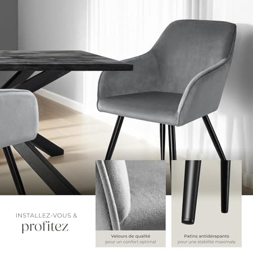 TecTake® Lot de 6 Chaises de Salle à Manger Chaises Rembourrées Fauteuil Salon Design Scandinave Pieds en Metal Noirs Élégant avec Accoudoirs Chaise Coiffeuse, Chambre, Salon, Bureau, Cabinet