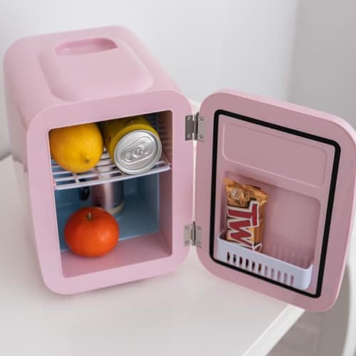 Flamingueo Mini Frigo - Petit Frigo 4L, Mini Frigo de Chambre, 12V/220V, Fonction Chaud et Froid, Mini Frigo Cosmetique, Frigo Maquillage, Mini Fridge