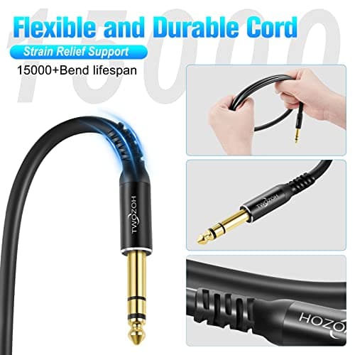 Twozoh Câble XLR Mâle vers TRS 6,35 mm Lot de 2, Cable XLR Jack Stéréo 6.35 mm 5M 2 Pièces (Profesional/Hifi)