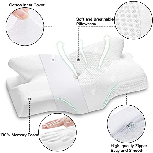 Elviros Oreiller Ergonomique Cervical, Oreillers Mémoire de Forme, Oreillers Ergonomiques pour la Nuque, Oreiller Orthopédique Anti Douleur, Décontracter Les Muscles, 64 x 12,5/10,5 x 38 cm, Blanc