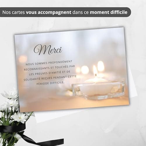 Lot de 75 Cartes + 75 Enveloppe Blanches - Cartes Remerciement Deuil - Condoléances Décès Obsèques ou Enterrement - Papier Mat de Qualité Format Carte Postale (14,8 X 10,5 cm) - Design Sobre & Élégant