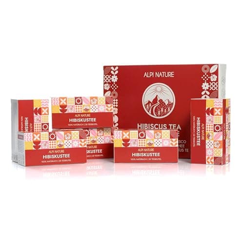 Thé Hibiscus d'Alpi Nature, 120 Sachets de Thé à l'Hibiscus, 120g (6 Boîtes de 20 Sachets de Thé de 1g), Fleurs d'Hibiscus Séchées pour Préparer des Tisanes et du The Hibiscus, Hibiscus Seche