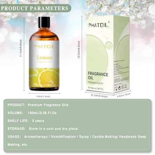 PHATOIL Citron Huile Essentielle 100ml, Huile de Citron pour Diffuseur, Huile Parfumée pour Aromathérapie Humidificateur, Bougies