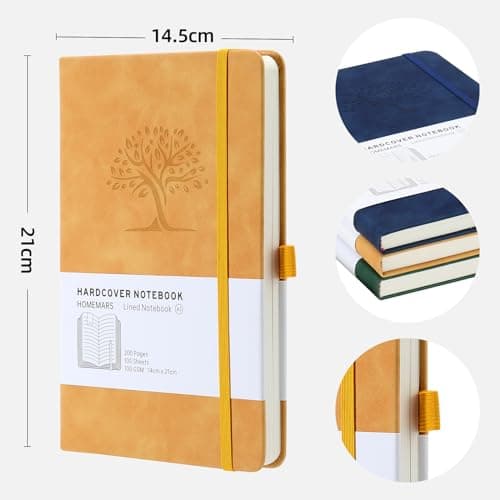 HOMEMARS Carnets et Journaux, Journal intime Adulte, Cahier, Carnet de Notes, Journal, Cahier de Note, Cahier A5, Notebook, Jaune Bleu, 100 Feuilles, 100 GSM, Motif Arbre en Gaufrage, Cuir Végétalien
