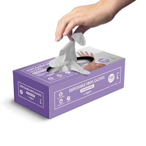 by Amazon - Gants en vinyle jetables, Taille L, lot de 100, Transparent