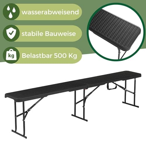 Albatros - Ensemble de 2 bancs et 1 table à bière en rotin - Robuste - Pliable et grande capacité de charge - Ensemble de 2 bancs et 1 table à bière pour jusqu'à 10 personnes