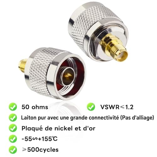 Boobrie Adapateur N Mâle SMA Femelle Connecteur Coaxial SMA Femelle à Type N Mâle RF d'Antenne Coaxiale SMA vers Type N Connecteur de Câble Coaxial Convertisseur pour Antennes Broadcast Radios WiFi