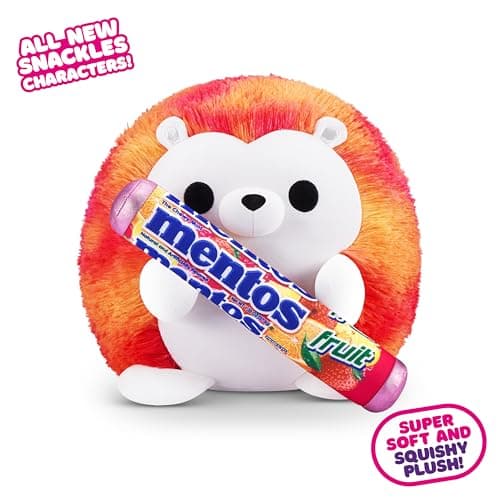 Snackles, Series 2, Hedgehog (Mentos, Fruit), Plush Toy, Cuddly Squishy Comfort Plush with License Snack Brand Accessory, Small (20 cm), Brown Box, (Hedgehog)