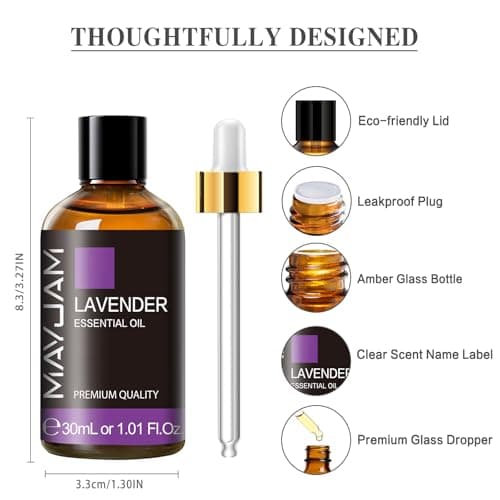 MAYJAM Huile Essentielle de Lavande 30ML de Haute Qualité pour Diffuseur, Humidificateur, DIY, Home, Wardrobes
