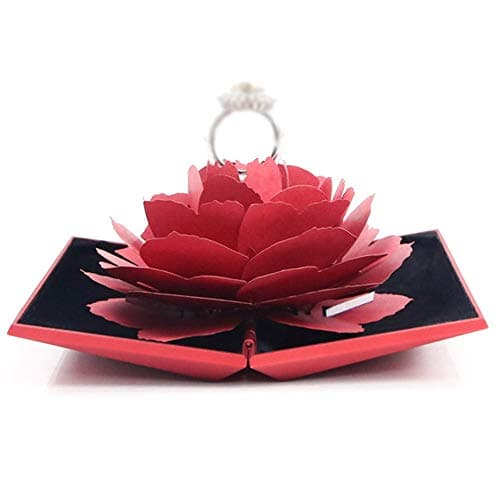 Boîte de Bague de Fiançailles Fleur Rose Boîte à Bagues 3D Pop Up Rose Fiançailles Ringbox pour Mariage Bague de Fiançailles Saint Valentin Anniversaire Proposition de Mariage, 13*7,4*2,6 cm, Rouge