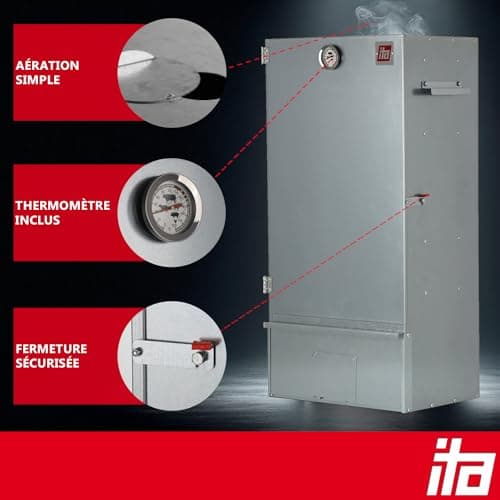 ITA Fumoir 7001 81x30x40 cm en Acier Inoxydable - Armoire de Fumage Premium avec Thermomètre & Accessoires - Résistant à la Corrosion, Durable - Fumoir pour Viande, Poisson, Fromage