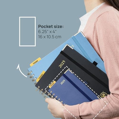 POPRUN Agenda de Poche 2025 A6 Semainier 16 x 10,5 cm - Couverture Rigide Spirale, Petit Agenda, D'Jan 2025 à Déc 2025-12 Mois, Poche intérieur, Papier Certifié FSC® 100 g/m2, Pacifique vert