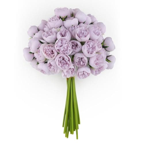 Hobyhoon Lot de 2 Bouquets de pivoines artificielles de renoncules en Soie avec tiges, 54 corolles décoratives pour centres de Table, Arrangements de Mariage, fête prénuptiale (Violet)