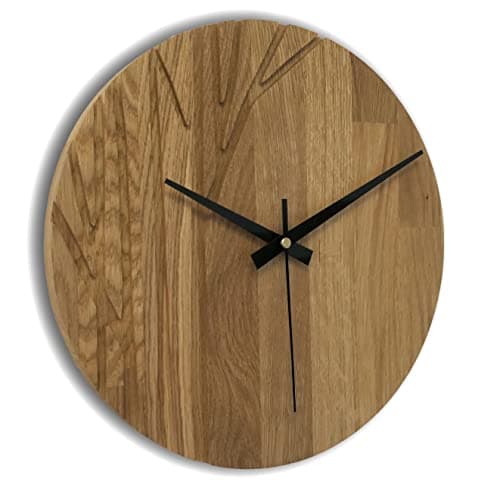SENTOP Horloge murale en bois chêne - Horloge murale moderne - Décoration d'intérieur - Horloge murale en chêne véritable - Grande horloge murale en bois de chêne - Bois naturel - 50 cm